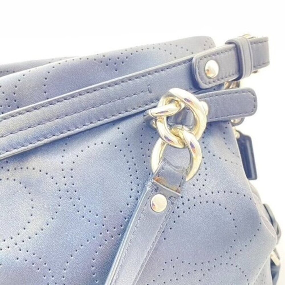 Coach 2011 Brooke Black Signature Perforated Leather Convertible Hobo Bag Silver - Picture 8 of 12